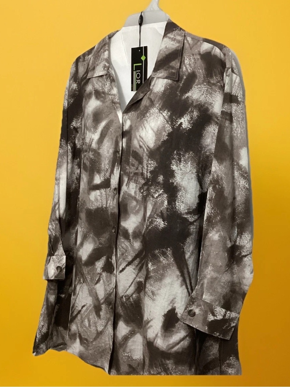 Lior Paris Black & White Abstract Button-Up Blouse Top Size Medium